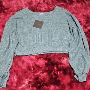 Le Lis Heather Green Ribbed Crop Top